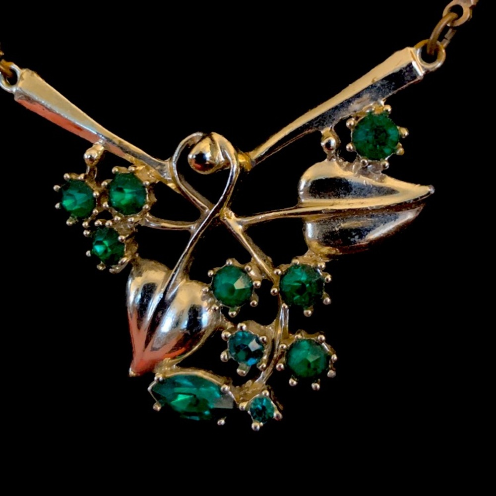 Vintage 1950s Emerald Green Rhinestone Necklace